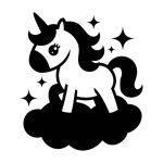 pictogramme enfantin d'une licorne sur un nuage