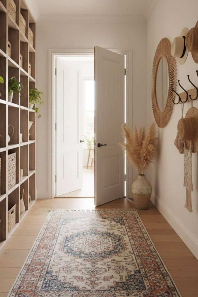 couloir d'entrée avec rangements et miroir