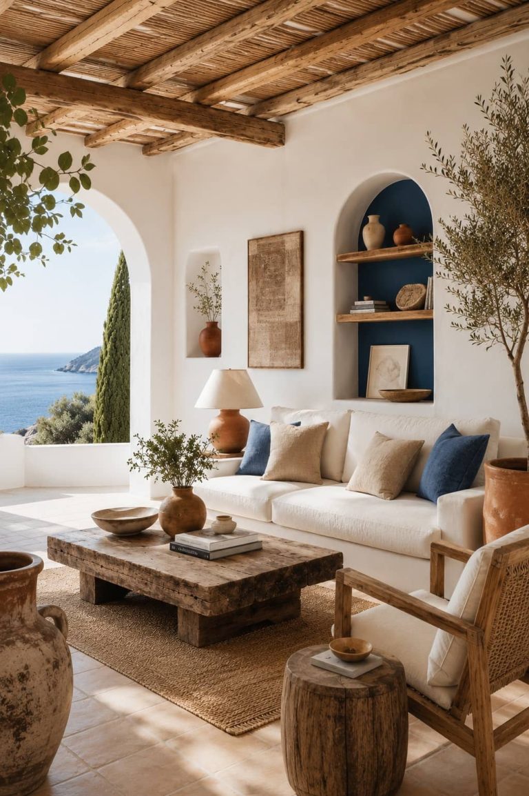 touche subtile de bleu dans un salon de style méditerranéen