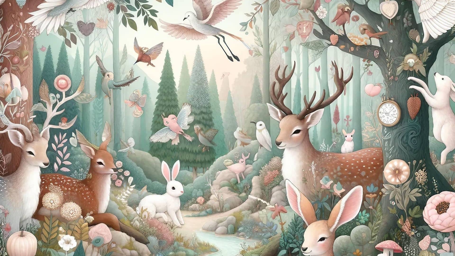 illustration pour chambre d'enfant avec des animaux de la forêt en couleurs