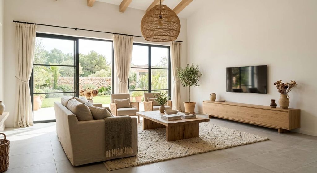 intérieur maison neuve réchauffé par des matières naturelles